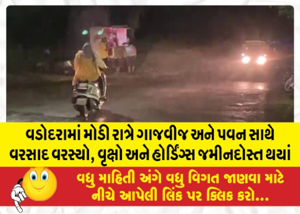 MailVadodara.com - Vadodara-late-night-rain-accompanied--thunder-and-wind-uprooted-trees-and-hoardings