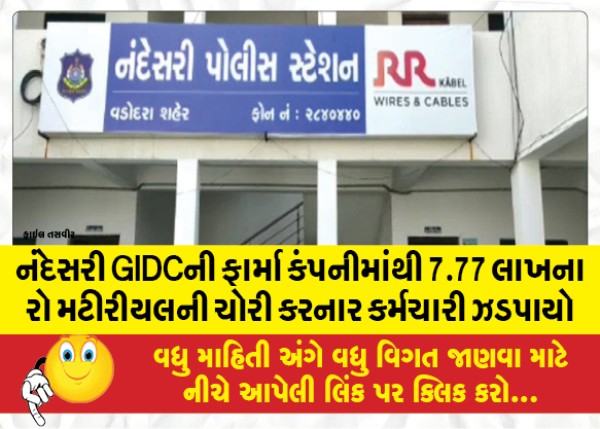 MailVadodara.com - Nandesari-GIDC-pharma-company-employee-caught-stealing-raw-material-worth-7-77-lakh