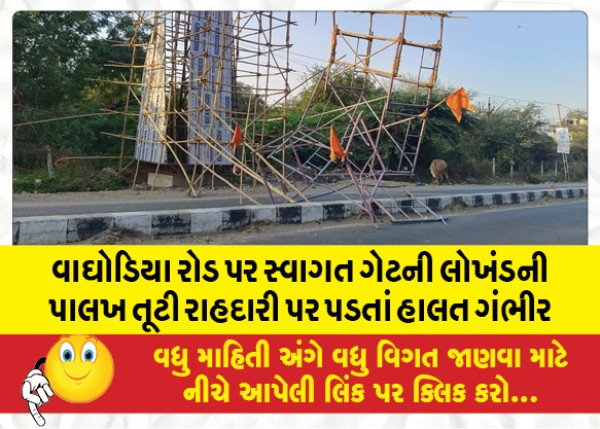 MailVadodara.com - In-Waghodia-the-iron-scaffolding-of-the-reception-gate-on-the-road-collapsed-and-fell-on-the-pedestrian