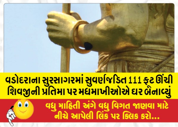 MailVadodara.com - Bees-have-built-a-home-on-the-111-foot-tall-gold-encrusted-statue-of-Lord-Shiva-in-Sursagar-Vadodara