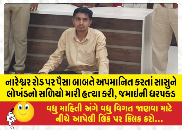 MailVadodara.com - Mother-in-law-killed-with-iron-rod-after-insulting-her-about-money-on-Nareshwar-Road-son-in-law-arrested