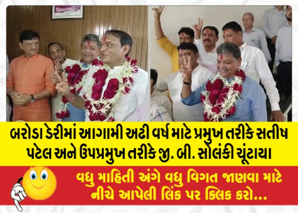 MailVadodara.com - Satish-Patel-as-president-for-the-next-two-and-a-half-years-in-Baroda-Dairy-and-as-vice-president-G-B-Solanki-was-elected