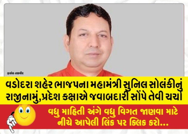 MailVadodara.com - Vadodara-city-BJP-General-Secretary-Sunil-Solankis-resignation-discussion-of-transfer-of-responsibility-at-state-level