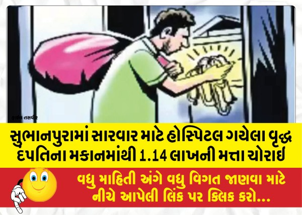 MailVadodara.com - 1-14-lakh-stolen-from-house-of-elderly-couple-who-went-to-hospital-for-treatment-in-Subhanpura