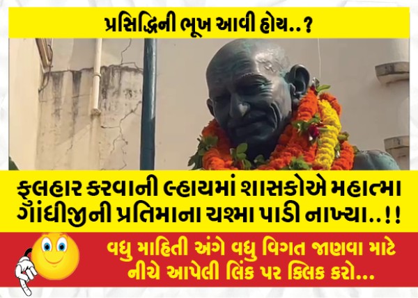 MailVadodara.com - The-rulers-threw-down-the-glasses-of-Gandhijis-statue-in-a-bid-to-celebrate-Fulhar