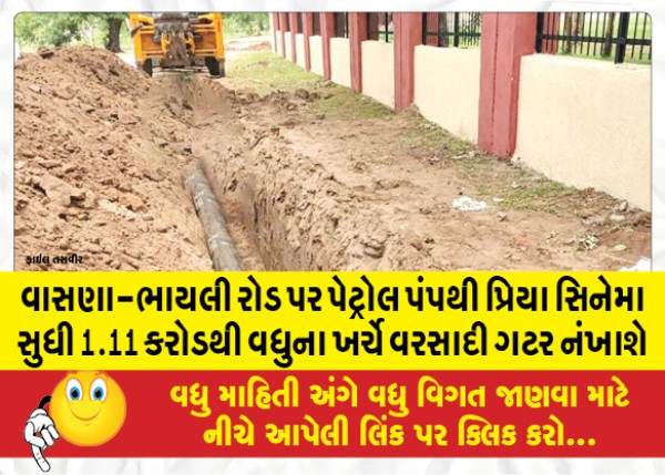 MailVadodara.com - Rain-drains-will-be-laid-from-Petrol-Pump-to-Priya-Cinema-on-Vasana-Bhayli-Road-at-a-cost-of-over-1-11-crores