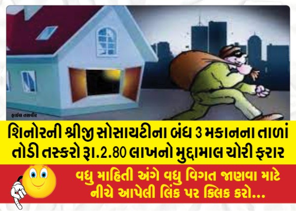 MailVadodara.com - Smugglers-broke-the-locks-of-3-closed-houses-of-Shreeji-Society-of-Shinor-and-stole-valuables-worth-Rs-2-80-lakhs