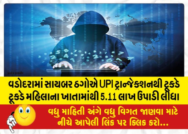 MailVadodara.com - 5-11-lakh-from-womans-account-in-Vadodara-cyber-thugs-withdraw-UPI-transaction-piecemeal