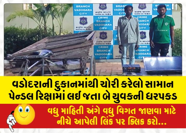 MailVadodara.com - Two-youths-arrested-for-carrying-stolen-goods-from-a-shop-in-Vadodara-in-a-pandal-rickshaw