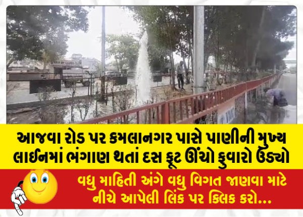 MailVadodara.com - A-water-main-burst-near-Kamlanagar-on-Ajwa-Road-sending-a-ten-feet-high-shower