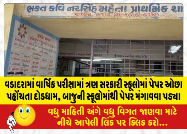 MailVadodara.com - due-to-short-supply-of-papers-in-three-government-schools-in-the-annual-examination-papers-had-to-be-ordered-from-neighboring-schools