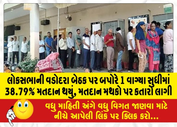 MailVadodara.com - Vadodara-Lok-Sabha-seat-saw-38-79-percentage-polling-by-1-pm-queues-at-polling-booths