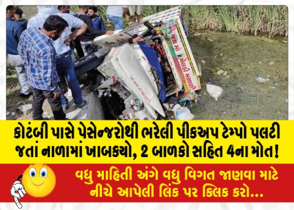 MailVadodara.com - A-pickup-truck-full-of-passengers-fell-into-a-drain-near-Kotambi-killing-4-including-2-children