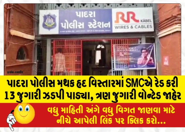 MailVadodara.com - SMC-conducted-raids-in-Padra-police-station-area-nabbed-13-gamblers-three-gamblers-declared-wanted