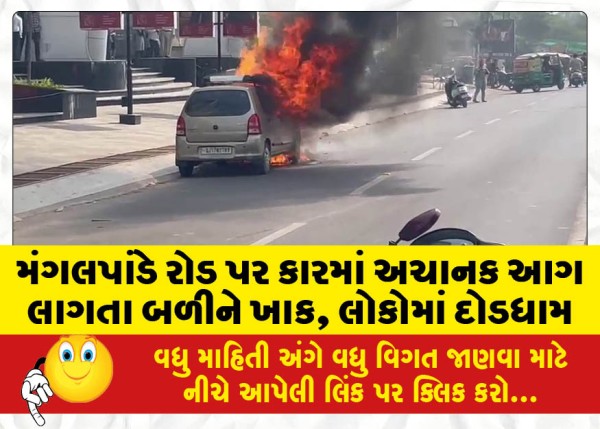 MailVadodara.com - A-car-suddenly-caught-fire-on-Mangalpande-road-people-rushed-to-the-ground