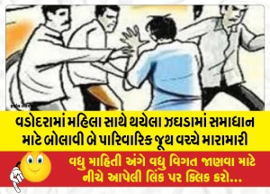 વડોદરામાં મહિલા સાથે થયેલા ઝઘડામાં સમાધાન માટે બોલાવી બે પારિવારિક જૂથ વચ્ચે મારામારી