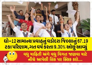 ધો-12 સામાન્ય પ્રવાહનું વડોદરા જિલ્લાનું 67.19 ટકા પરિણામ,ગત વર્ષ કરતા 9.30% ઓછું આવ્યું