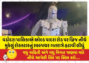 વડોદરા પાલિકાએ ઓલ્ડ પાદરા રોડ પર બ્રિજ નીચે મુકેલું રોકસ્ટારનું સ્કલ્પચર ગતરાત્રે હટાવી લીધું