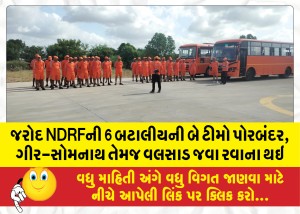 જરોદ NDRFની 6 બટાલીયની બે ટીમો પોરબંદર, ગીર-સોમનાથ તેમજ વલસાડ જવા રવાના થઇ