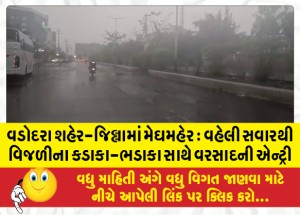 વડોદરા શહેર-જિલ્લામાં મેઘમહેર ઃ વહેલી સવારથી વિજળીના કડાકા-ભડાકા સાથે વરસાદની એન્ટ્રી