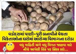 વડોદરામાં પાણી-પુરી બનાવીને વેચતા વિક્રેતાઓના ઘરોમાં આરોગ્ય વિભાગના દરોડા : 200 કિલો બટાકા, 50 કિલો પુરી-લોટનો નાશ કર્યો