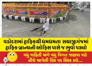 વડોદરામાં ટ્રાફિકથી ધમધમતા  સયાજીગંજમાં ટ્રાફિક બ્રાન્ચની ઓફિસ પાસે જ ભુવો પડ્યો