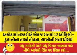 અકોટામાં તસ્કરોએ એક જ રાતમાં 12 ઓફિસો-દુકાનોના તાળાં તોડ્યા, લાખોની મત્તા ચોરાઇ