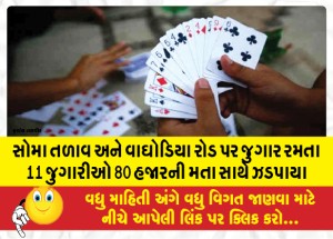 સોમા તળાવ અને વાઘોડિયા રોડ પર જુગાર રમતા 11 જુગારીઓ 80 હજારની મતા સાથે ઝડપાયા