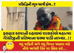 ફુલહાર કરવાની લ્હાયમાં શાસકોએ ગાંધીજીની પ્રતિમાના ચશ્મા પાડી નાખ્યા..!!