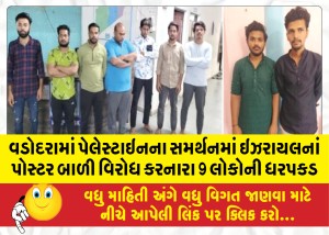 વડોદરામાં પેલેસ્ટાઇનના સમર્થનમાં ઇઝરાયલનાં પોસ્ટર બાળી વિરોધ કરનારા 9 લોકોની ધરપકડ