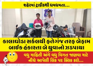 કાલાઘોડા સર્કલથી ફતેગંજ તરફ બેફામ બાઈક હંકારતા બે યુવાનો ઝડપાયા