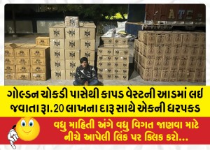 ગોલ્ડન ચોકડી પાસેથી કાપડ વેસ્ટની આડમાં લઇ જવાતા રૂા.20 લાખના દારૂ સાથે એકની ધરપકડ