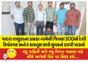 પાદરા તાલુકાના ડબકા ગામેથી જિલ્લા SOGએ દેશી રિવોલ્વર અને 6 કારતૂસ સાથે યુવકને ઝડપી પાડ્યો