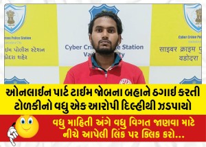 ઓનલાઈન પાર્ટ ટાઈમ જોબના બહાને ઠગાઇ કરતી ટોળકીનો વધુ એક આરોપી દિલ્હીથી ઝડપાયો