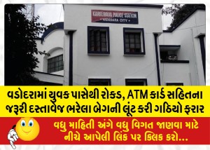 વડોદરામાં યુવક પાસેથી રોકડ, ATM કાર્ડ સહિતના જરૂરી દસ્તાવેજ ભરેલા બેગની લૂંટ કરી ગઠિયો ફરાર