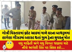 ગોત્રી વિસ્તારમાં ફ્લેટ આઠમાં માળે ઘરના બાથરૂમમાં લાગેલા ગીઝરમાં બ્લાસ્ટ થતાં જીમ ટ્રેનર યુવકનું મોત