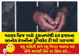 વડસર બ્રિજ પાસે  દુકાનમાંથી 60 હજારના બ્રાન્ડેડ કંપનીના ડુપ્લિકેટ ટી શર્ટ ઝડપાયાં