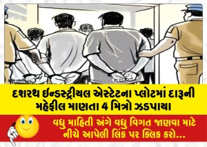 દશરથ ઇન્ડસ્ટ્રીયલ એસ્ટેટના પ્લોટમાં દારૂની મહેફીલ માણતા 4 મિત્રો ઝડપાયા