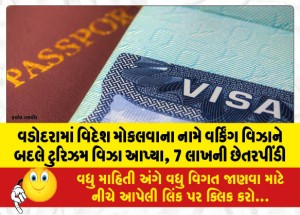 વડોદરામાં વિદેશ મોકલવાના નામે વર્કિંગ વિઝાને બદલે ટુરિઝમ વિઝા આપ્યા, 7 લાખની છેતરપીંડી