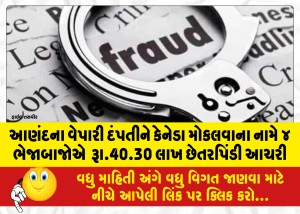 આણંદના વેપારી દંપતીને કેનેડા મોકલવાના નામે ૪ ભેજાબાજોએ  રૂા.40.30 લાખ છેતરપિંડી આચરી