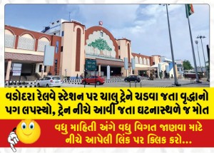 વડોદરા રેલવે સ્ટેશન પર ચાલુ ટ્રેને ચડવા જતા વૃદ્ધાનો પગ લપસ્યો, ટ્રેન નીચે આવી જતા ઘટનાસ્થળે જ મોત