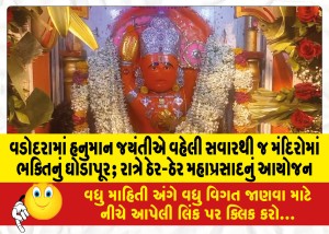 વડોદરામાં હનુમાન જયંતીએ વહેલી સવારથી જ મંદિરોમાં ભક્તિનું ઘોડાપૂર; રાત્રે ઠેર-ઠેર મહાપ્રસાદનું આયોજન