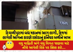 દિવાળીપુરામાં બંધ મકાનમાં આગ લાગી, ફ્રિજમાં લાગેલી આગના કારણે રસોડાનું ફર્નિચર બળીને ખાખ