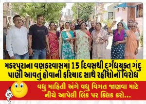 મકરપુરાના વણકરવાસમાં 15 દિવસથી દુર્ગંધયુક્ત ગંદુ પાણી આવતું હોવાની ફરિયાદ સાથે રહીશોનો વિરોધ