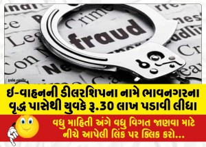 ઇ-વાહનની ડીલરશિપના નામે ભાવનગરના વૃદ્ધ પાસેથી યુવકે રૂ.30 લાખ પડાવી લીધા