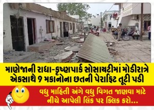 માણેજાની રાધા-કૃષ્ણપાર્ક સોસાયટીમાં મોડીરાત્રે એકસાથે 9 મકાનોના છતની પેરાફિટ તૂટી પડી, ૩ મહિલાઓને ઇજા