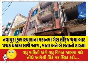 નવાપુરા કુંભારવાડાના મકાનમાં ગેસ લીકેજ થયા બાદ પ્રચંડ ધડાકા સાથે આગ, માતા અને બે સંતાનો દાઝ્યા