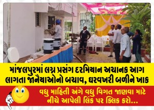 માંજલપુરમાં લગ્ન પ્રસંગ દરમિયાન અચાનક આગ લાગતા જાનૈયાઓનો બચાવ, ઘરવખરી બળીને ખાક